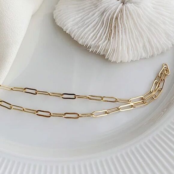 14k Gold / 925 Sterling Silver Rectangle Link Chain Necklace - Picture 12 of 12